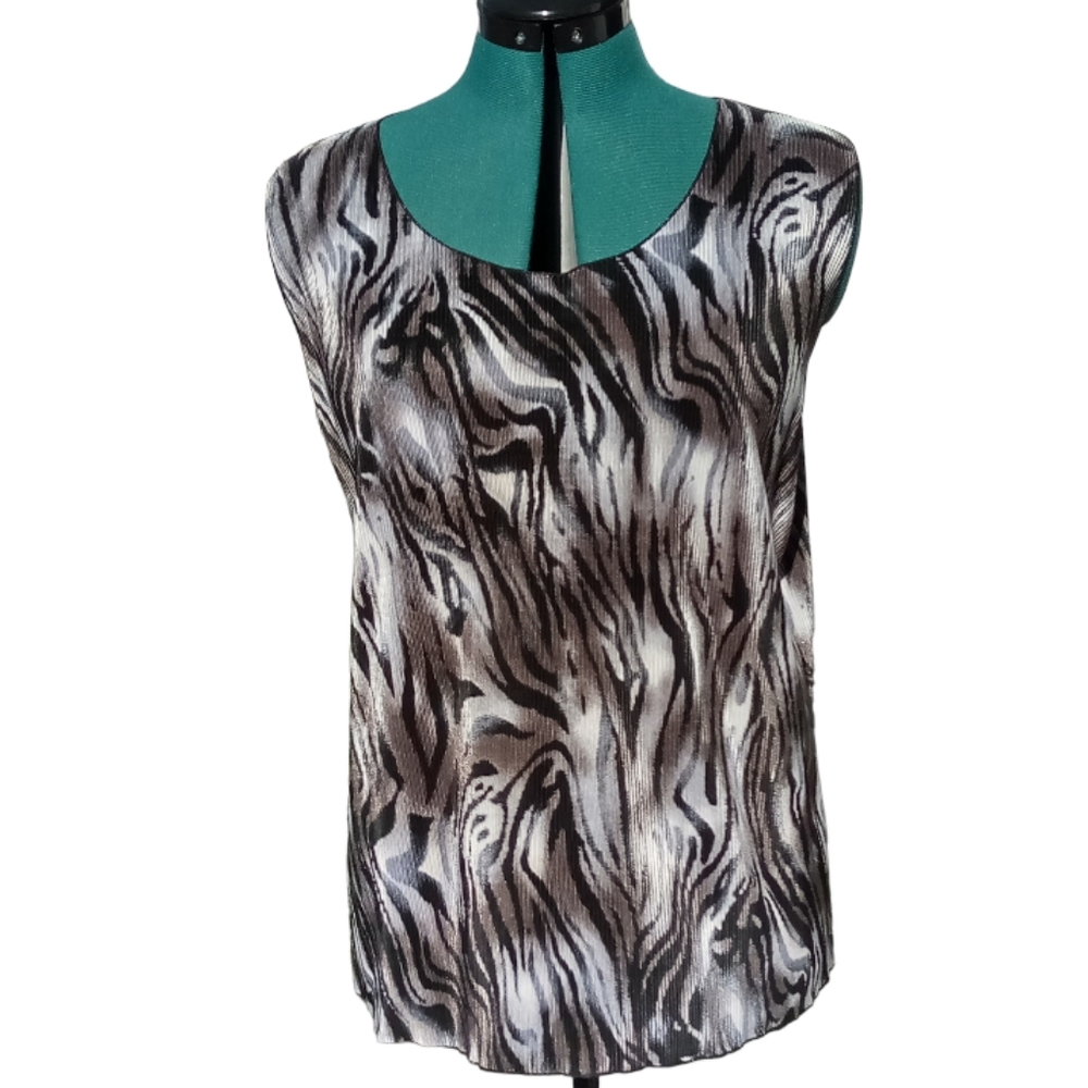 Carolyn Strauss Tiger Print Camisole Black Brown Gray and Tan Tiger Stripe XL